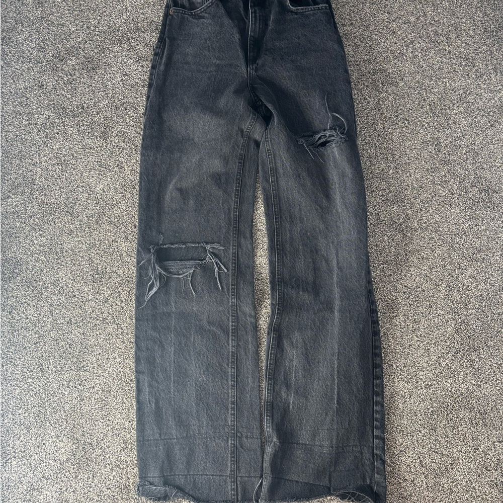 Distressed zara flared jeans